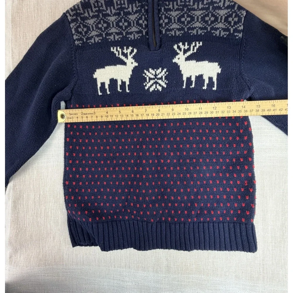 Gymboree Boys Holiday 1/4 Zip Sweater Sz Med 7-8 Navy Reindeer Fair Isle Knit